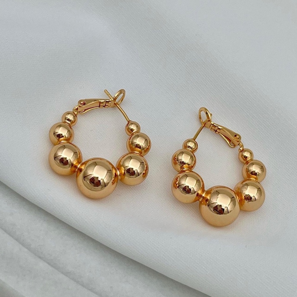 Ball Hoop Earrings | 18K Gold Plated Bead Hoops | Luxury Elegant Jewelry